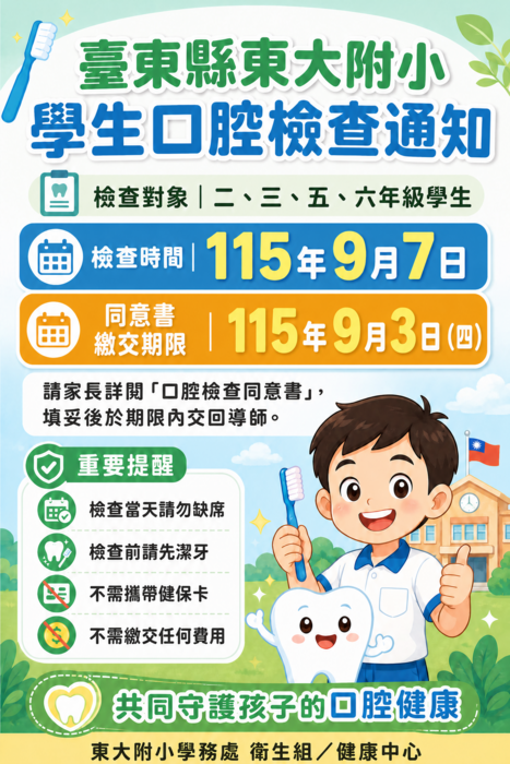 二、三、五、六年級學生口腔檢查同意書宣導圖片