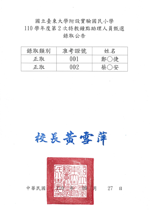 第二次助理人員甄選錄取公告圖片